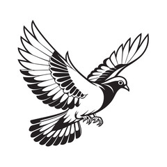 Flying Pigeon Illustration - Elegant Bird Vector Art in Black and White