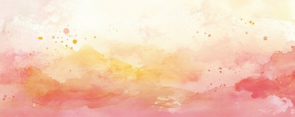 Pastel Sunset Watercolor Background. Sunrise Serenade: Soft pastel splatters in shades of pink, orange, and yellow, evoking the peaceful beauty of a sunrise over the horizon. MZ 