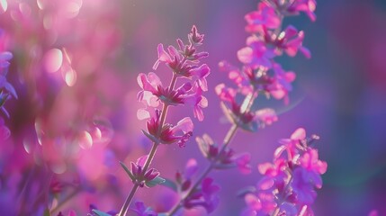 Fototapeta premium Dreamy Lavender Flowers: Soft Purple Haze, Floral Beauty, Serene Spring Bloom, Ethereal Light, Summer Garden, Delicate Blooms