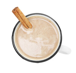 Aromatic Masala tea with cinnamon in cup isolated on white