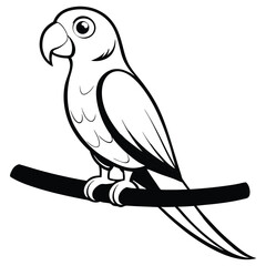 Black and White Parrot Line Art - Vector Illustration
