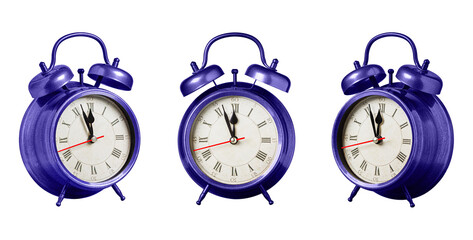 set collection retro clock, watch, pointer clock, Purple, violet color alarm clock on isolated...