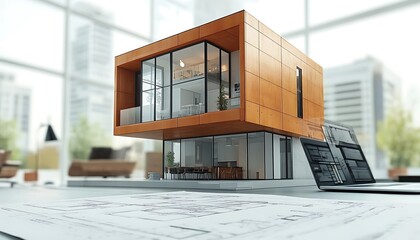 A Modern House Architecture Model on a Work Surface
