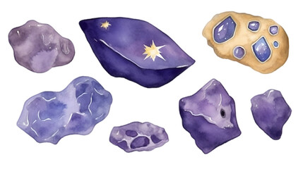 Naklejka premium Different types of gemstones and minerals with varying colors and textures displayed on a light background