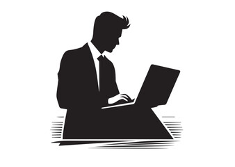 Businessman using laptop silhouette design. Office man using laptop silhouette  vector illustration