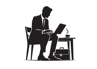 Businessman using laptop silhouette design. Office man using laptop silhouette  vector illustration
