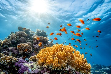 Naklejka premium Coral reefs shelter an extensive array of creatures and connections building a dynamic and unified underwater world 