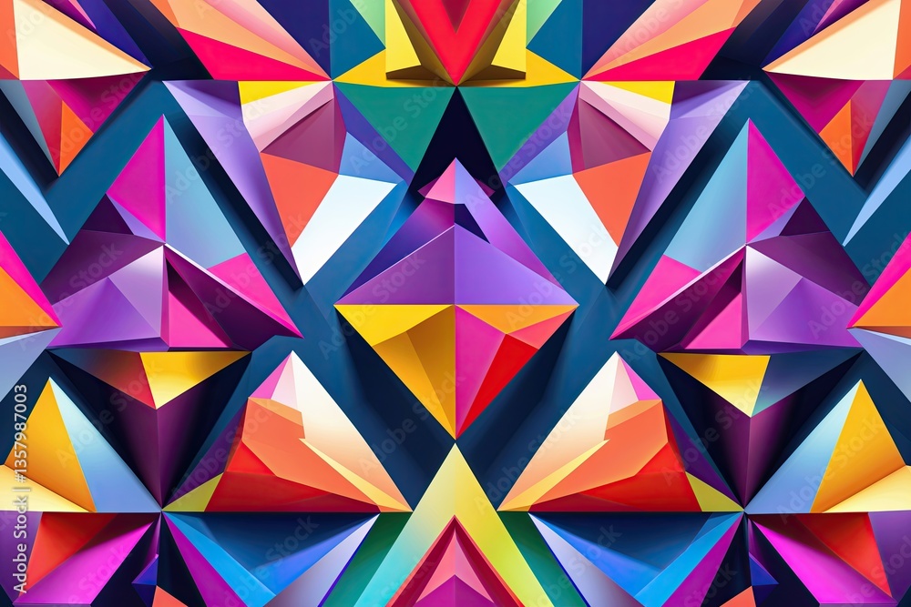 Poster vibrant geometric pattern backdrop with dynamic triangles and vivid shapes