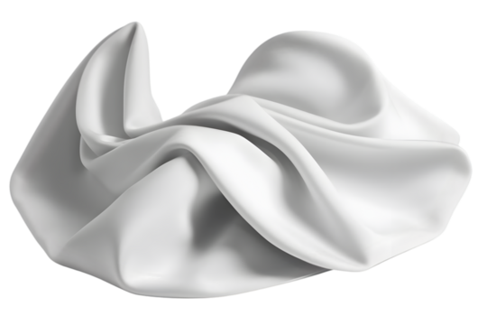 White fabric draped in a flowing, wrinkled manner on a minimalist background showcasing texture and form in a creative arrangement