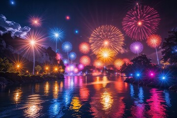 Fototapeta premium Bright Flares on Striking Dazzling Scenery with Vivid Colors
