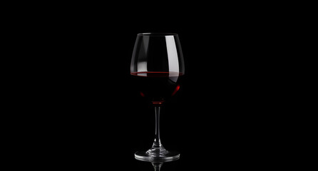 A Single Glass of Red Wine with a Reflective Surface, Set Against a Black Background