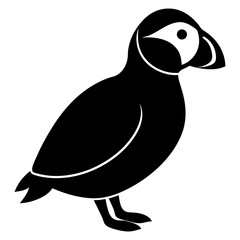 Obraz premium puffin bird black silhouette vector, Simple silhouette Design vector icon with white background. Wild bird