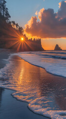 Golden Sunset Over Coastal Beach