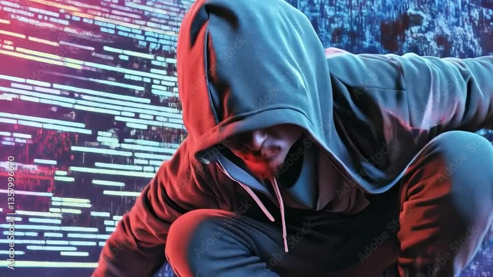 Leinwandbilder A cybersecurity professional is depicted navigating a dynamic digital landscape while addressing the complexities of data breaches.