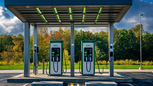 Charging station for electric vehicles with modern design in a scenic location during the day