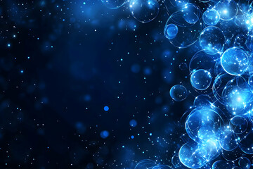 Glowing blue bubbles and bokeh on dark background