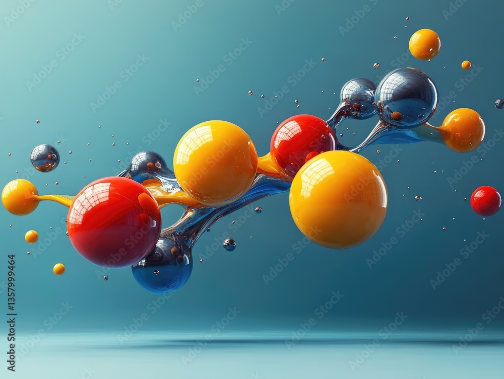 Poster abstract 3d rendering of colorful spheres. ideal for technology, science, or design concepts.