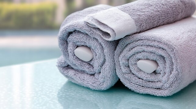 Fresh laundered hand towels rolled neatly a bright surface symbolizing hygiene and softness