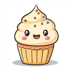 Cheerful cartoon cupcake makes everyone feel happy and pleasant