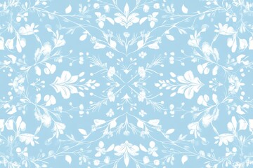 Fototapeta premium Light Blue Floral Pattern: An elegant and delicate seamless pattern featuring white floral motifs on a light blue background. Perfect for various design projects. 