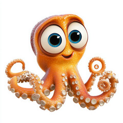 Funny cartoon octopus with big eyes looks delighted