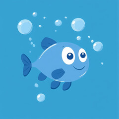 Happy cartoon fish swimming with bubbles, looks cheerful and adorable