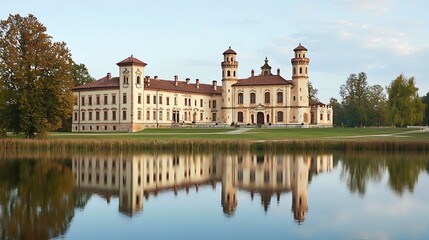 Obraz premium Elegant Palace Reflecting on Calm Water