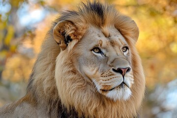 Obraz premium Capture the majestic essence of a male lion in a striking portrait 
