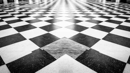 Black and white checkered floor pattern perspective