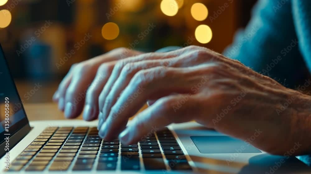 Aufkleber closeup of hands typing on laptop keyboard for online research generative ai