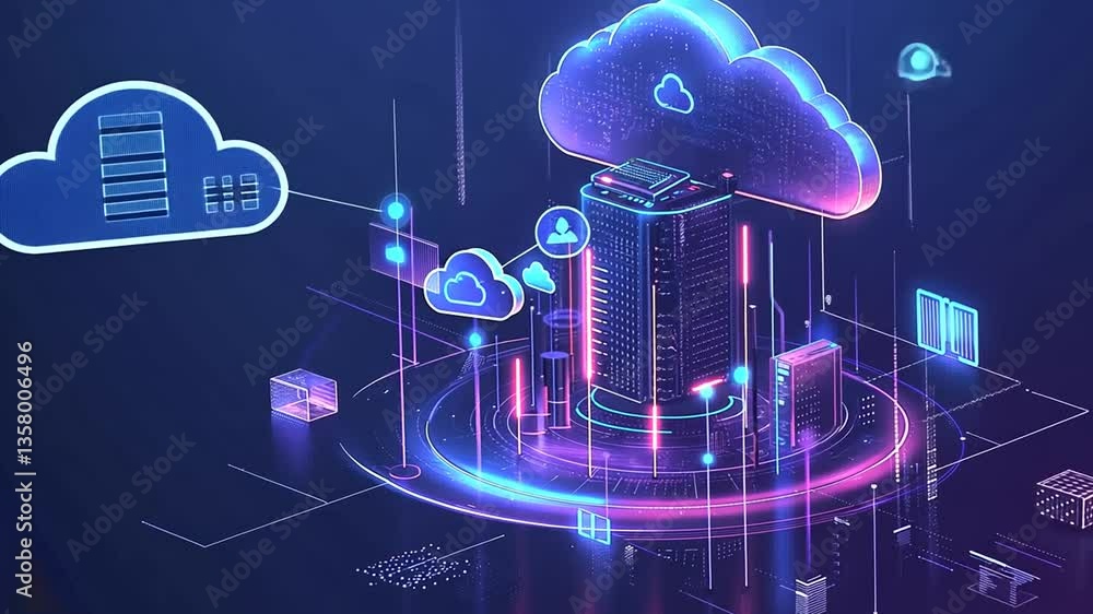 Poster modern cloud computing technology represented in a data center generative ai