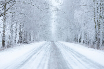 Fototapeta premium a frozen road in winter