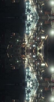Kaleidoscope effect of New York City pedestrians, buildings, and traffic at night