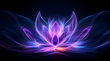 Glowing purple and blue lotus flower fractal art