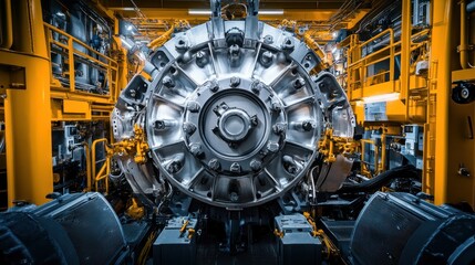 Fototapeta premium Industrial Machine Component Within Yellow Factory Structure