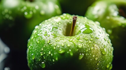 Juicy green apples glistening with droplets of water capture the freshness and vitality of nature