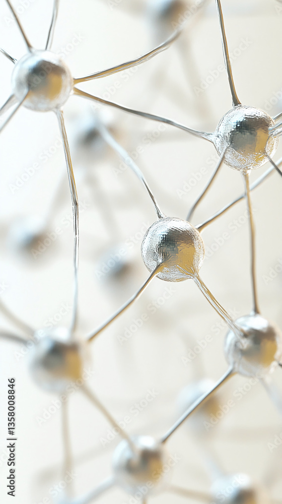 Poster close-up of a metallic neural network, showcasing interconnected nodes and pathways, symbolizing con