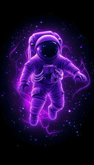 Glowing purple astronaut in space, surrounded by cosmic energy