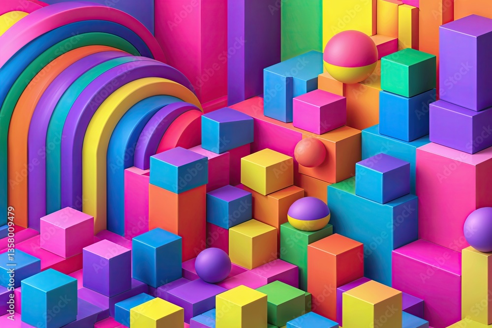 Poster vibrant rainbow abstract background of colorful 3d blocks