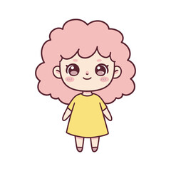 Adorable Pink-Haired Girl Cartoon Illustration