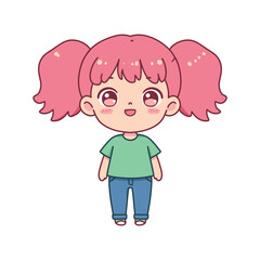 Adorable Kawaii Girl Illustration Pink Hair, Happy Expression