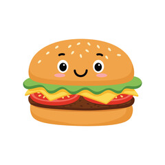 Cute Cartoon Hamburger Illustration  Happy Food Fun