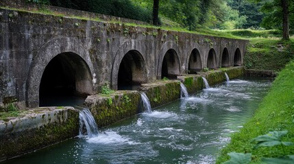 Fototapeta premium Stone Arch Bridge Water Feature Cascading Creek