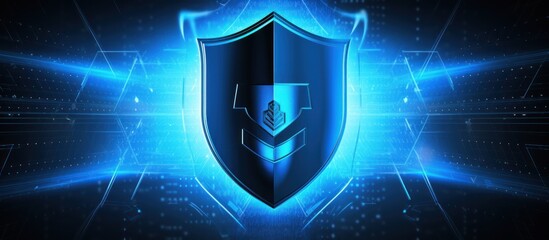 Fototapeta premium Digital futuristic shield Guard for Cyber security with glowing blue background.