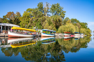 Beautiful view of river Kamchia with moored boats and rainforest