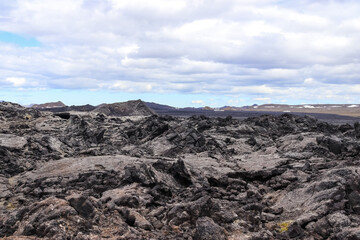 Solidified lava field covering Leirhnjukur area in Iceland