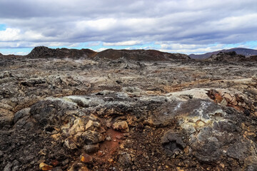 Geothermal area of Leirhnjukur showing volcanic landscape in Iceland
