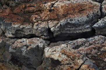 Solidified lava forming cracks and crevices in Iceland