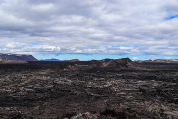 Fototapeta premium Solidified lava field dominating the Icelandic volcanic landscape near Leirhnjukur area