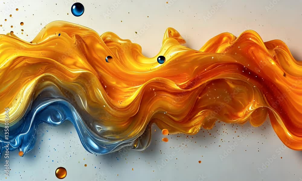 Wall mural abstract fluid wave of orange and blue colors creating a vibrant and dynamic texture in a modern art